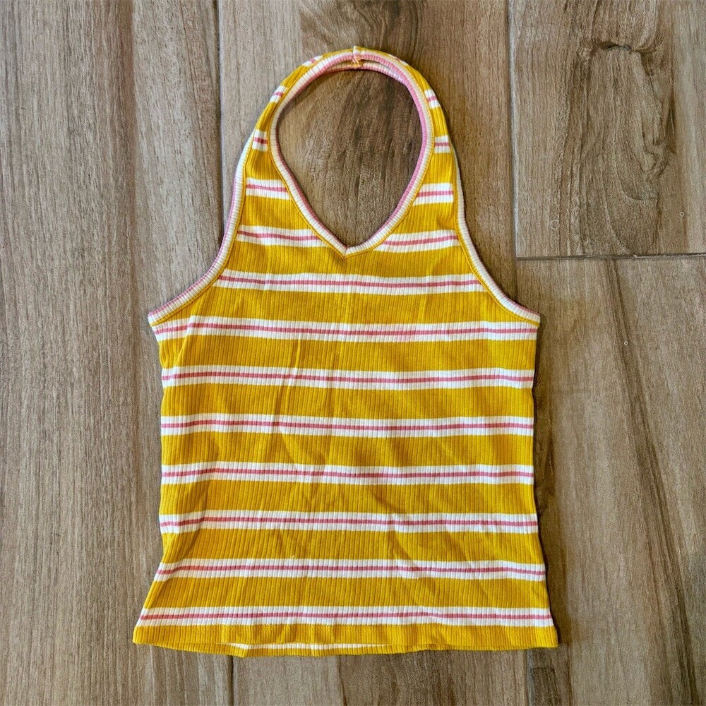 Art Class Girls Tank Top Size M 7/8 Yellow White Pink Striped Halter